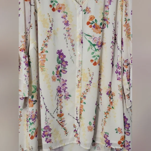 Belle By Kim Gravel Floral Ruffle Sleeve Top Size 2X - Picture 5 of 13